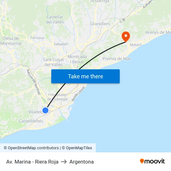 Av. Marina - Riera Roja to Argentona map