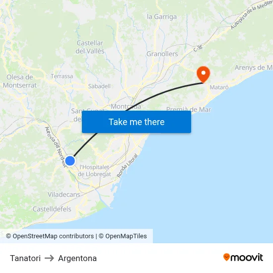 Tanatori to Argentona map