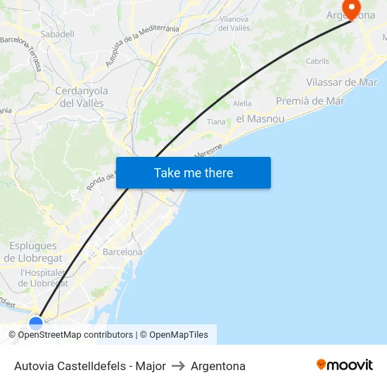 Autovia Castelldefels - Major to Argentona map