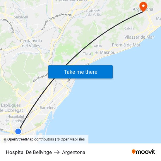 Hospital De Bellvitge to Argentona map