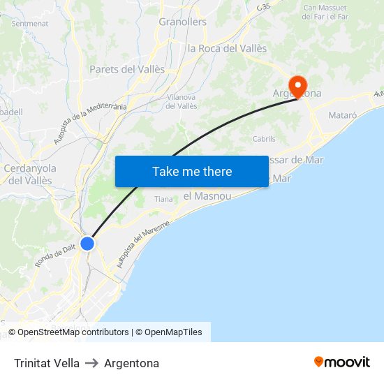 Trinitat Vella to Argentona map
