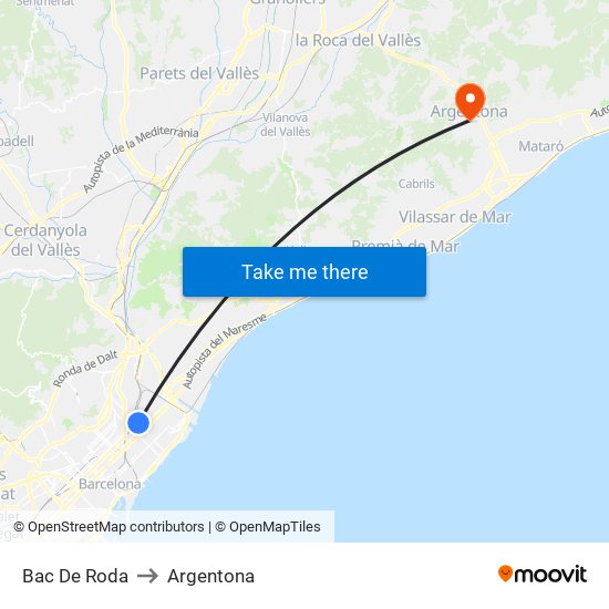 Bac De Roda to Argentona map