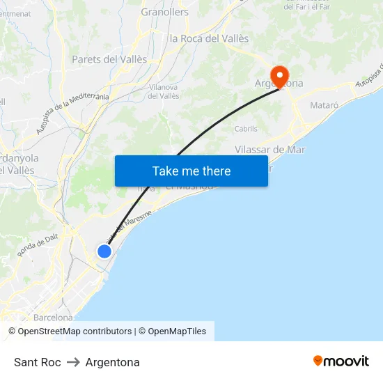 Sant Roc to Argentona map