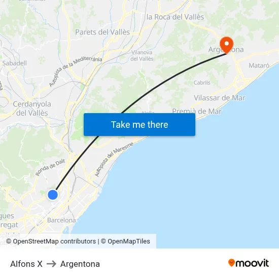 Alfons X to Argentona map