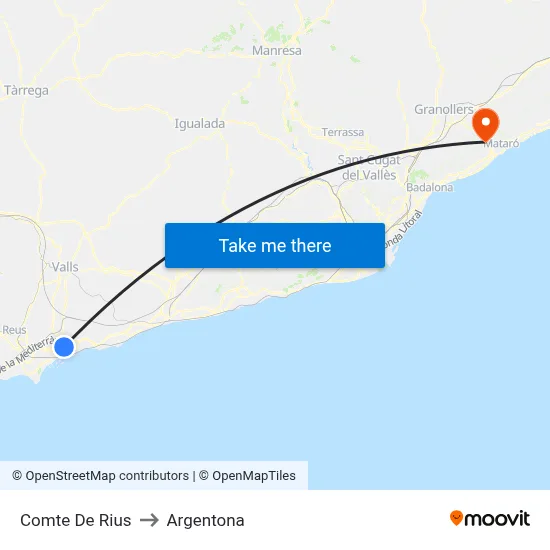 Comte De Rius to Argentona map