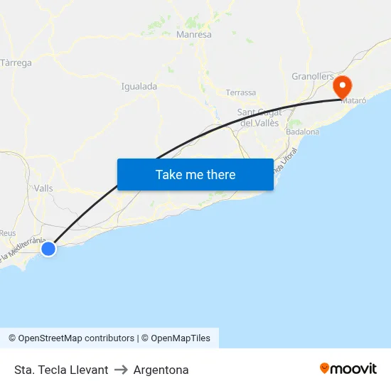 Sta. Tecla Llevant to Argentona map