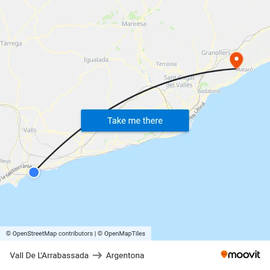 Vall De L'Arrabassada to Argentona map