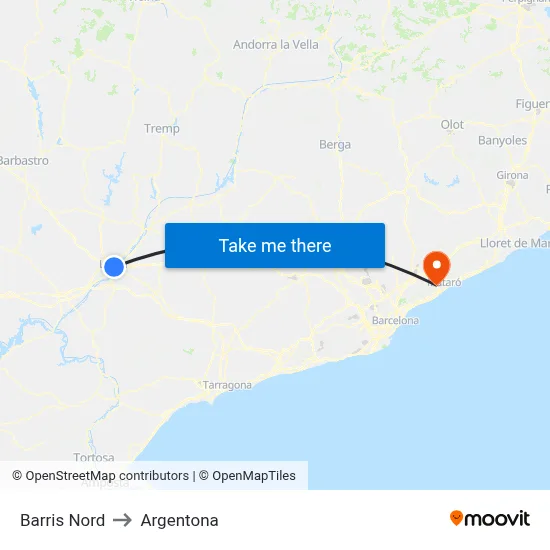 Barris Nord to Argentona map