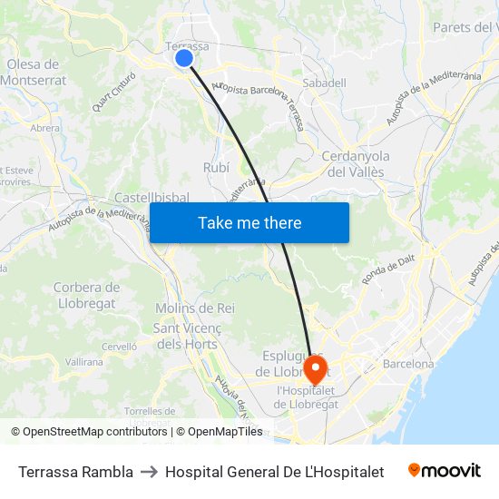 Terrassa Rambla to Hospital General De L'Hospitalet map