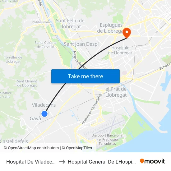 Hospital De Viladecans to Hospital General De L'Hospitalet map