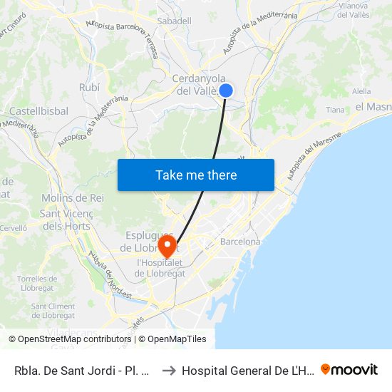 Rbla. De Sant Jordi - Pl. De La Font to Hospital General De L'Hospitalet map