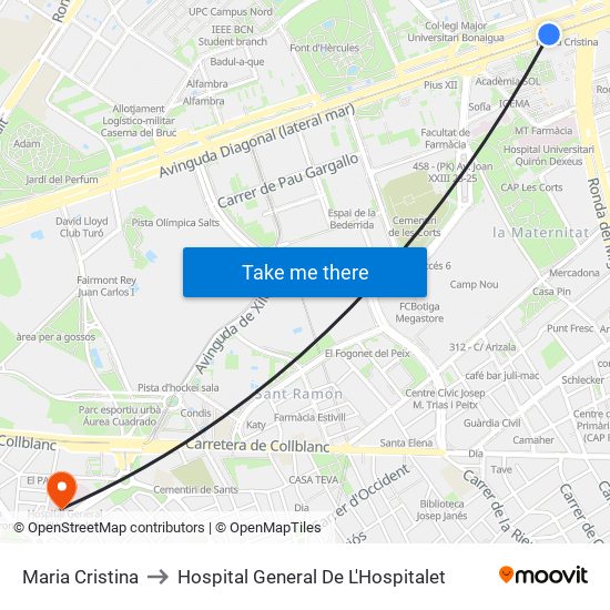 Maria Cristina to Hospital General De L'Hospitalet map