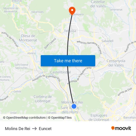 Molins De Rei to Euncet map