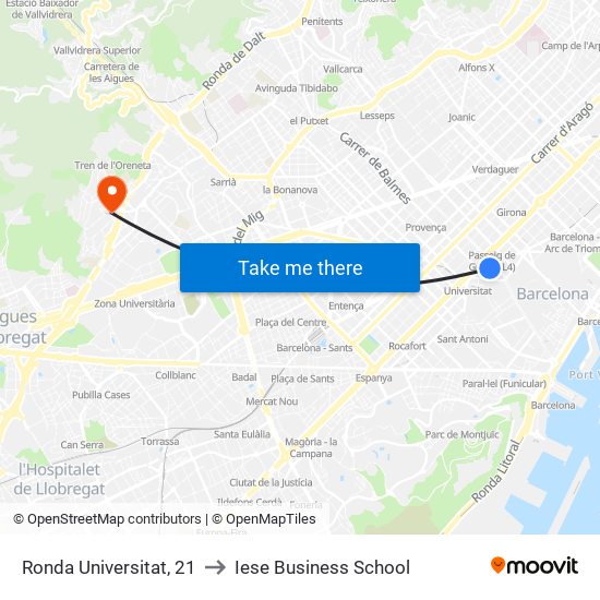 Ronda Universitat, 21 to Iese Business School map