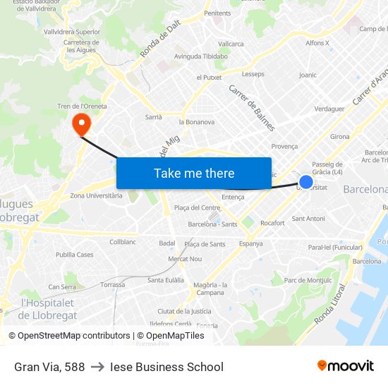 Gran Via, 588 to Iese Business School map
