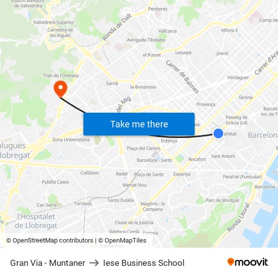 Gran Via - Muntaner to Iese Business School map