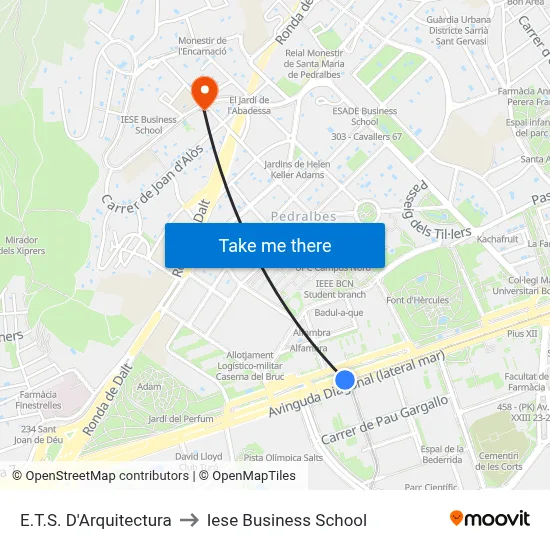 E.T.S. D'Arquitectura to Iese Business School map