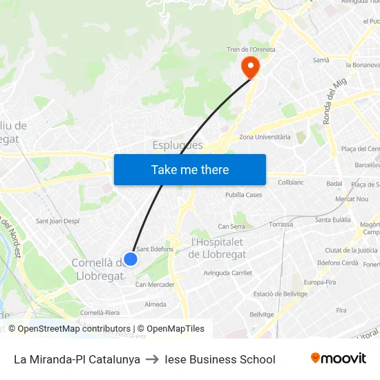 La Miranda-Pl Catalunya to Iese Business School map