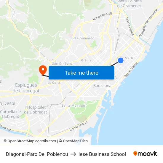 Diagonal-Parc Del Poblenou to Iese Business School map