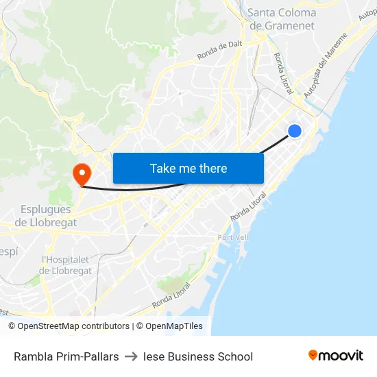 Rambla Prim-Pallars to Iese Business School map