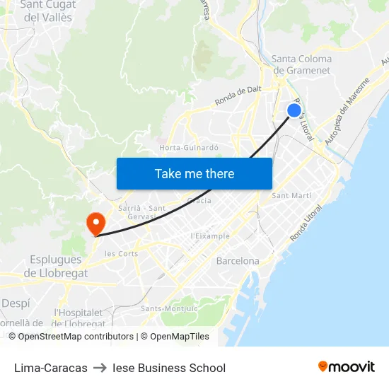 Lima-Caracas to Iese Business School map