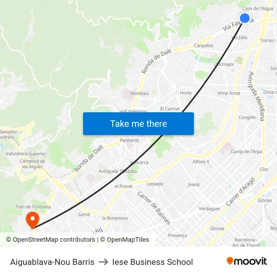 Aiguablava-Nou Barris to Iese Business School map