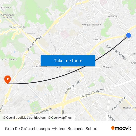 Gran De Gràcia-Lesseps to Iese Business School map
