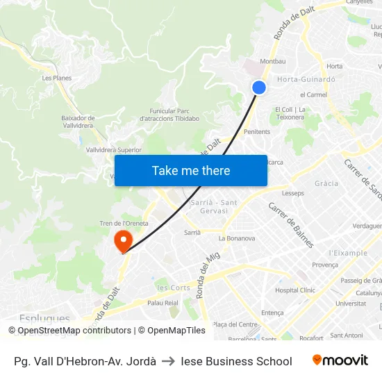 Pg. Vall D'Hebron-Av. Jordà to Iese Business School map