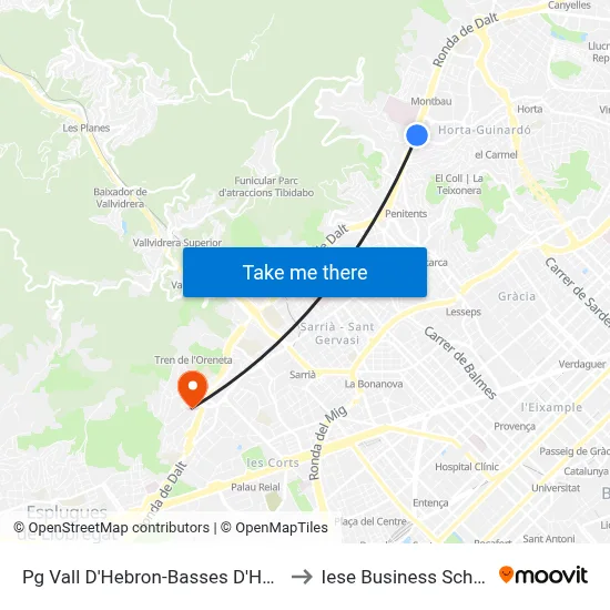 Pg Vall D'Hebron-Basses D'Horta to Iese Business School map