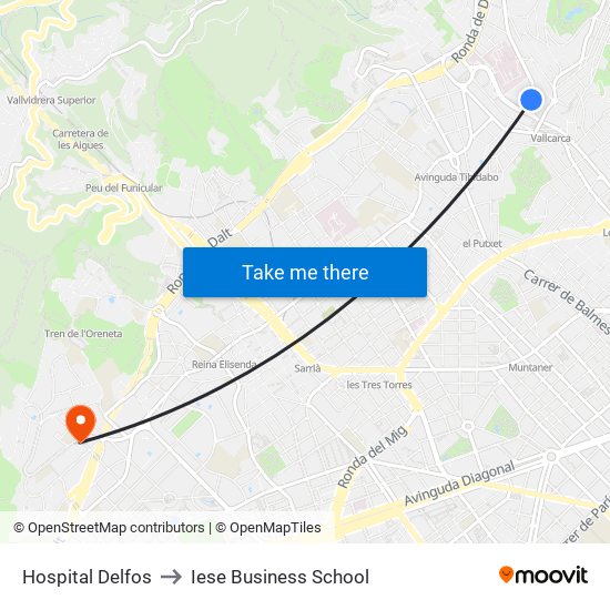 Hospital Delfos to Iese Business School map