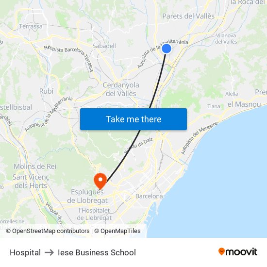 Hospital to Iese Business School map