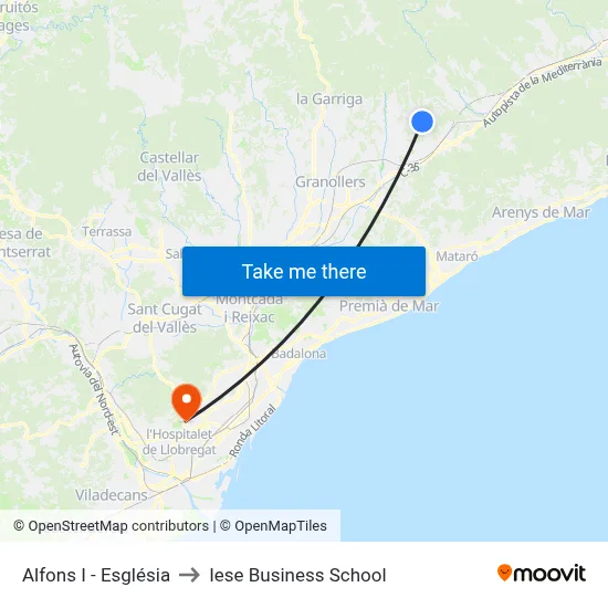 Alfons I - Església to Iese Business School map