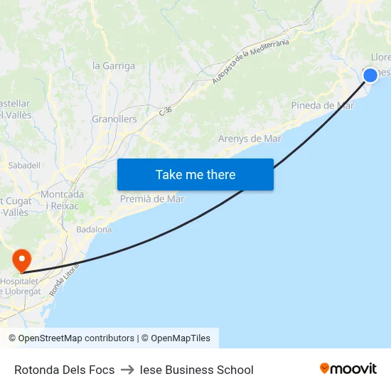 Rotonda Dels Focs to Iese Business School map