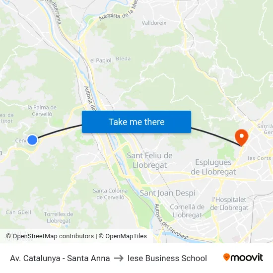 Av. Catalunya - Santa Anna to Iese Business School map