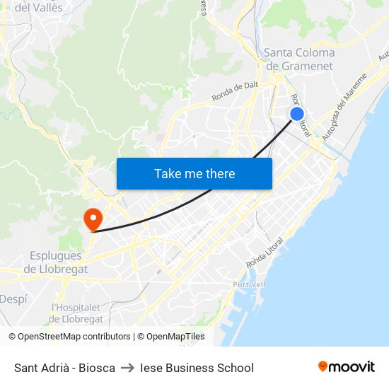 Sant Adrià - Biosca to Iese Business School map