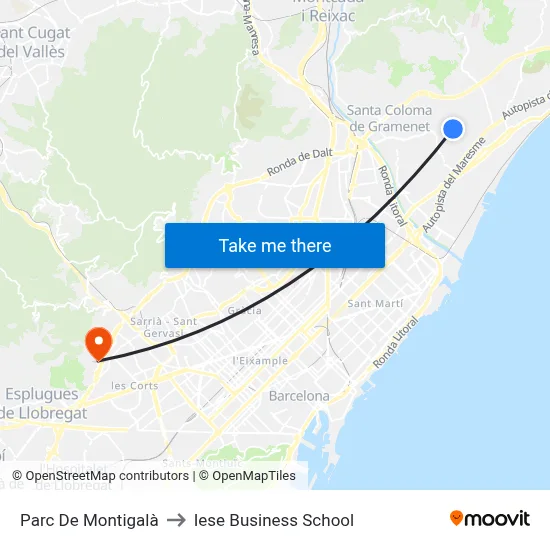 Parc De Montigalà to Iese Business School map