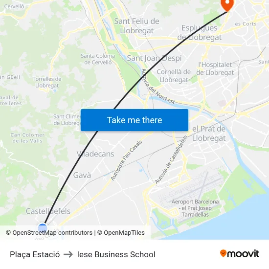Plaça Estació to Iese Business School map