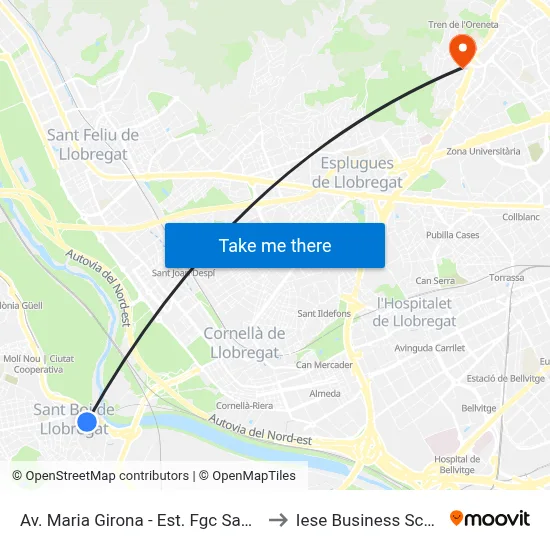 Av. Maria Girona - Est. Fgc Sant Boi to Iese Business School map