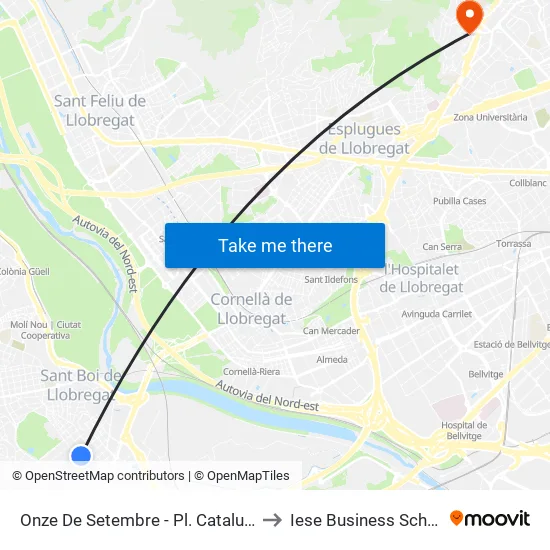 Av. Onze De Setembre - Pl. Catalunya to Iese Business School map