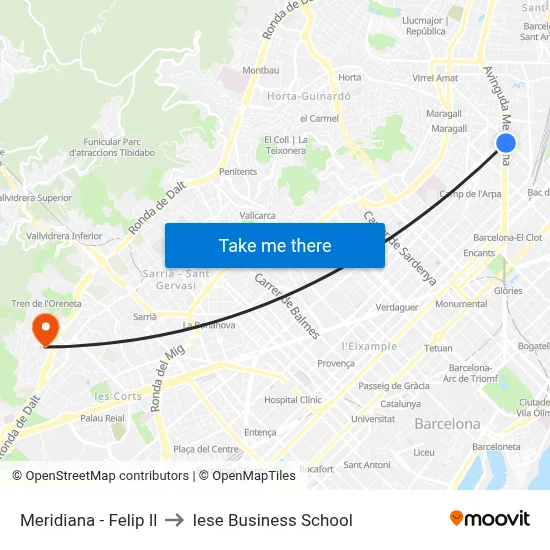 Meridiana - Felip Il to Iese Business School map