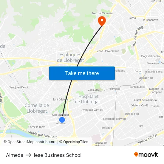 Almeda to Iese Business School map