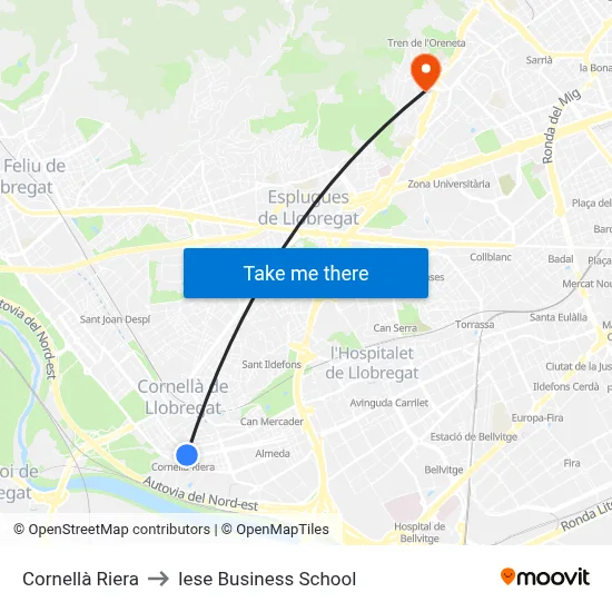 Cornellà Riera to Iese Business School map