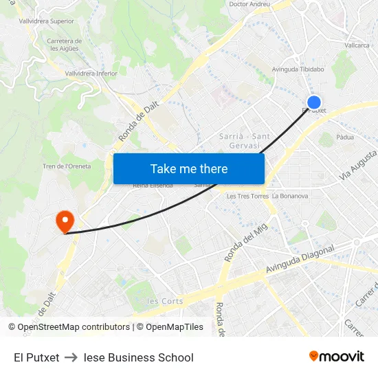 El Putxet to Iese Business School map