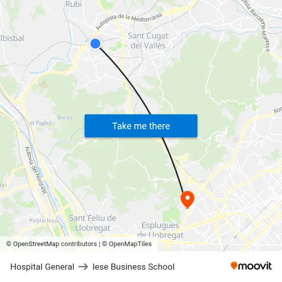 Hospital General to Iese Business School map