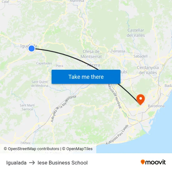 Igualada to Iese Business School map