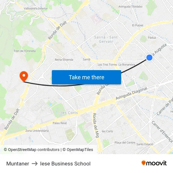Muntaner to Iese Business School map