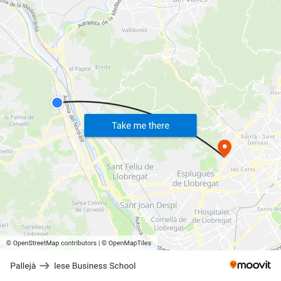 Pallejà to Iese Business School map