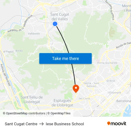 Sant Cugat Centre to Iese Business School map