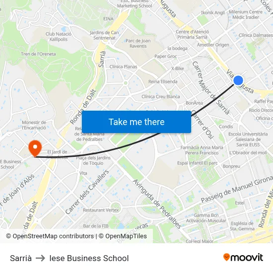 Sarrià to Iese Business School map