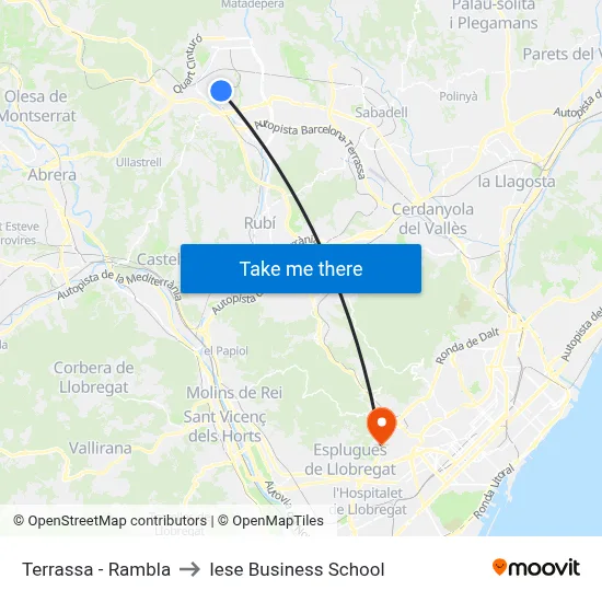 Terrassa - Rambla to Iese Business School map